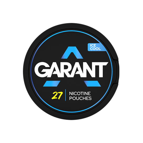 Ice Cool AW - Runde schwarze Dose mit blauem und weißem Garant-Logo, blauem Akzent und Text „Ice Cool“ sowie weißer Aufschrift „Nicotine.