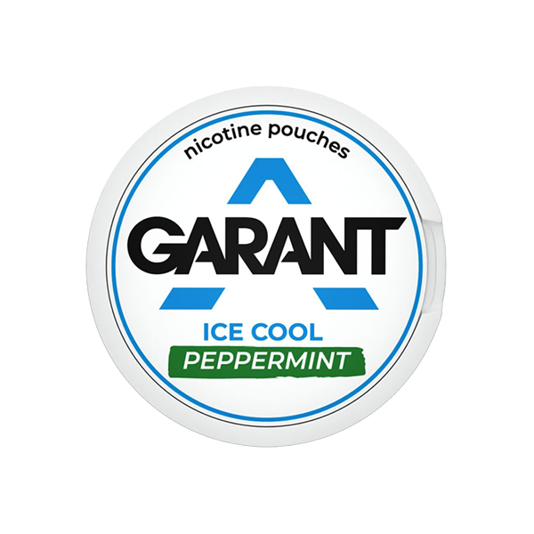 Ice Cool Peppermint AW - Runde, weiße Snus-Dose mit blauem GARANT-Logo, Schriftzug "Ice Cool Peppermint" und grün-blauem Farbakzent.
